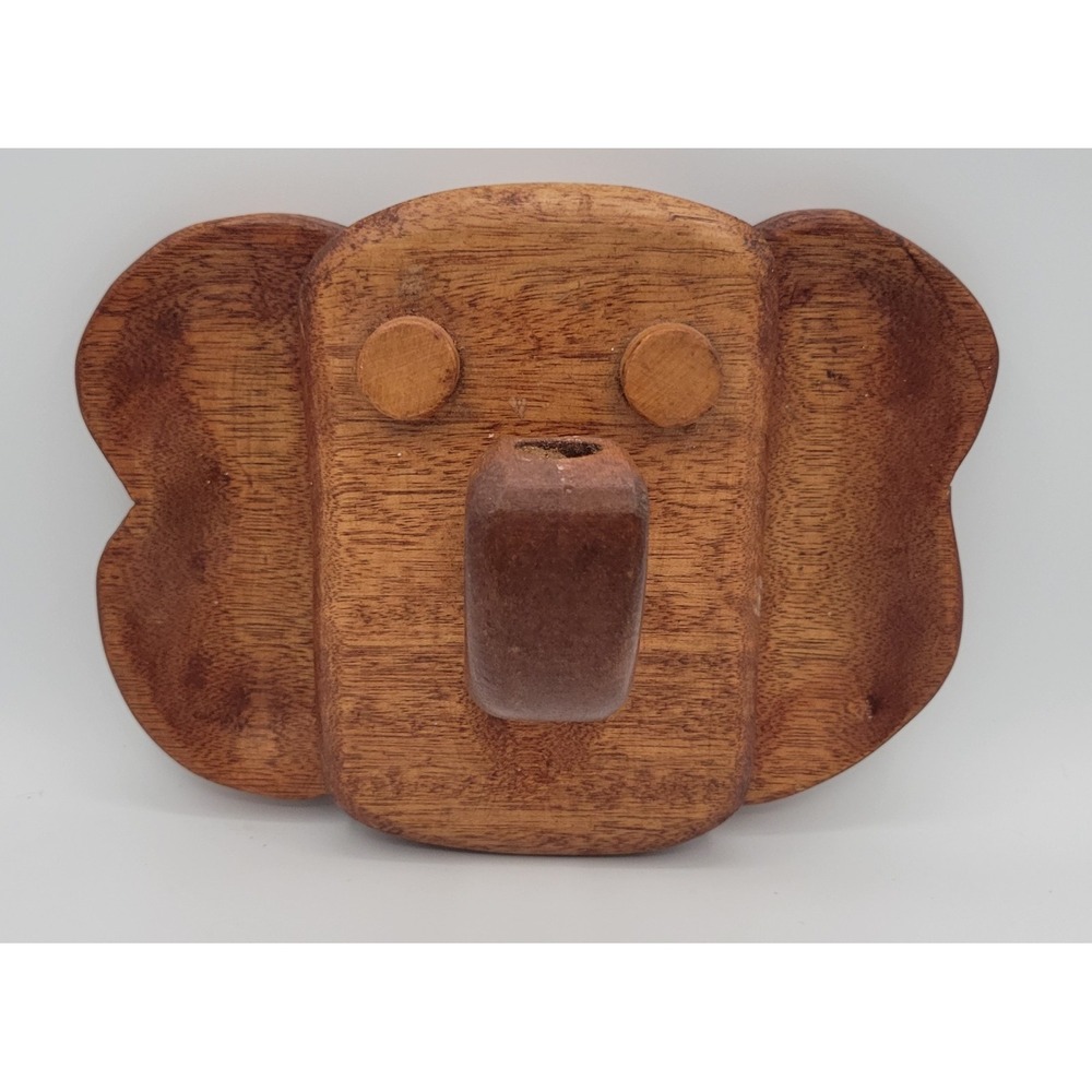 Vintage Carved Wooden Elephant Head Coat Hanger/Candle Wall Sconce Folk Art